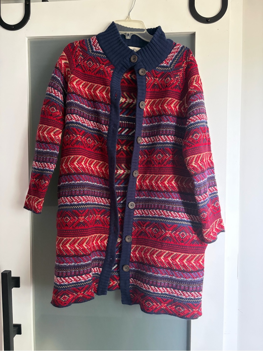 St. John's Bay Red Multicolor Knit Button-Front Coat